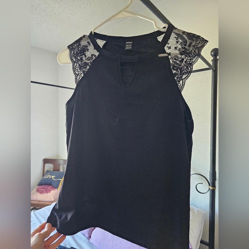 Shein xs women's shirt with lace capped sleeves